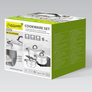 Komplet garnków z czarnymi uchwytami 6 elementów MR-3522-6M-BLACK Feel-Maestro