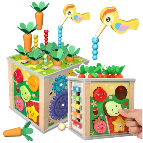 Kostka Drewniana Edukacyjna Sensoryczna Wielofunkcyjna 6w1 LEAN Toys
