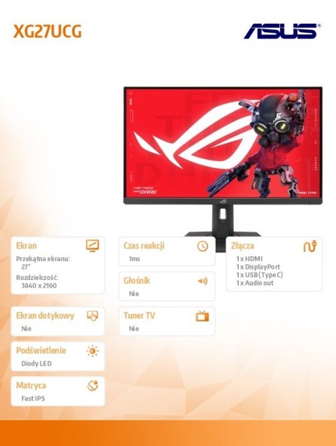 Monitor 27 cali XG27UCG IPS-F 4K 160-320Hz Asus