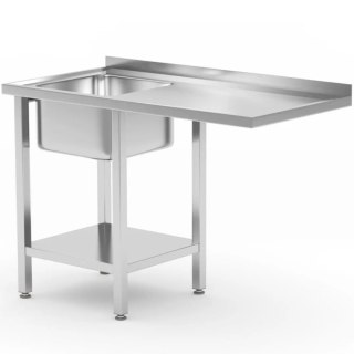 Zlew gastronomiczny z półką blatem na zmywarkę lodówkę 120 x 70 x 85 cm - LEWY Hendi