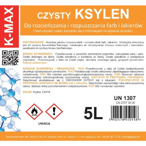 Ksylen rozpuszczalnik rozcieńczalnik organiczny do farb i lakierów K-MAX 5L GSG24