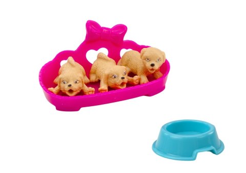 Mini Laleczka Długie Włosy Sukienka Trzy Pieski Legowisko LEAN Toys
