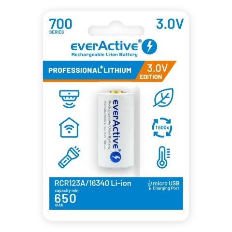 Akumulator 16340 3V Li-ion 700 mAh micro USB EverActive