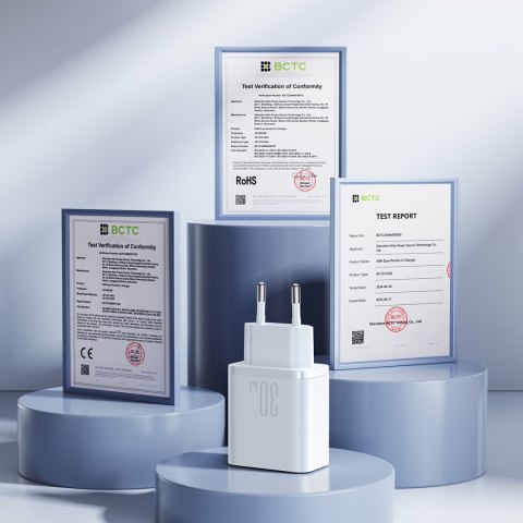 Ładowarka sieciowa USB-C - USB-A 30W PD - biała JOYROOM