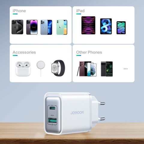 Ładowarka sieciowa USB-C - USB-A 30W PD - biała JOYROOM