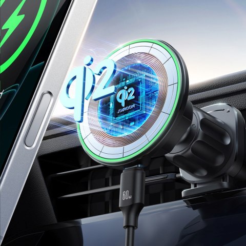 Uchwyt samochodowy z ładowarką do telefonu Qi2 15W na kratkę nawiewu - czarny JOYROOM