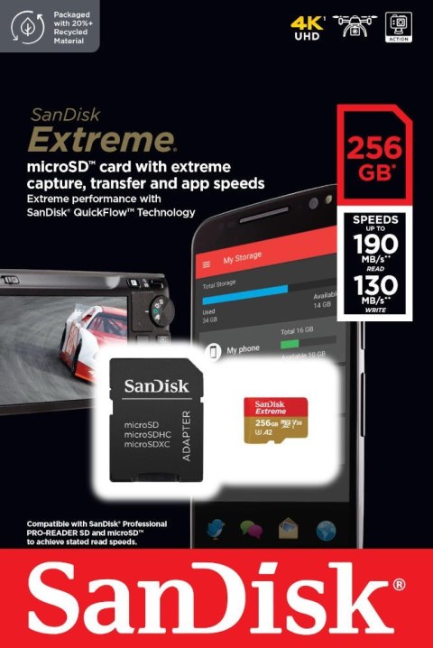 Karta pamięci Extreme microSDXC 256GB 190/130 MB/s A2 V30 U3 SanDisk