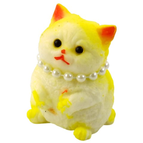 Gniotek Sensoryczny Miękki Kotek Z Perłami Biało-Żółty 7,5cm LEAN TOYS