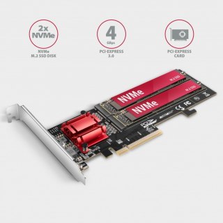 PCEM2-ND Kontroler PCIe x 8, 2x slot M.2 NVMe M-key RAID wsparcie dla płyt bez bifurkacji, w zestawie, SP & LP AXAGON