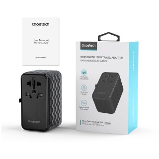 Adapter ładowarka podróżna EU / US / AUS / UK 2x USB-C 2x USB-A 100W - czarny CHOETECH