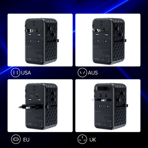 Adapter ładowarka podróżna EU / US / AUS / UK 2x USB-C 2x USB-A 100W - czarny CHOETECH