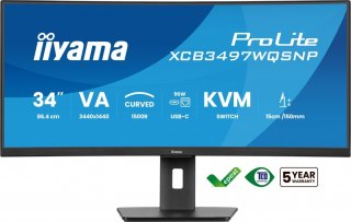 Monitor 34 cali XCB3497WQSNP-B1 VA,UWQHD,1500R,USB-cDock,KVM,95W, 2xHDMI, 1xDP, RJ45,2x5W,21:9 /5y/ IIYAMA