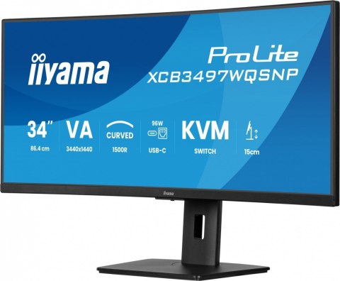 Monitor 34 cali XCB3497WQSNP-B1 VA,UWQHD,1500R,USB-cDock,KVM,95W, 2xHDMI, 1xDP, RJ45,2x5W,21:9 /5y/ IIYAMA