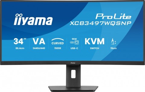 Monitor 34 cali XCB3497WQSNP-B1 VA,UWQHD,1500R,USB-cDock,KVM,95W, 2xHDMI, 1xDP, RJ45,2x5W,21:9 /5y/ IIYAMA