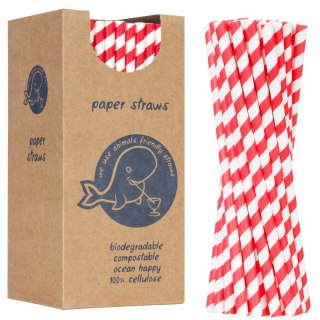 Słomki papierowe BIO ekologiczne PAPER STRAWS grube 8/205mm - biało-czerwone 160szt. GSG24
