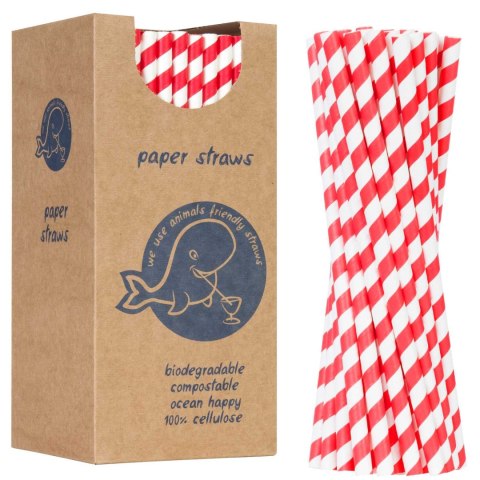 Słomki papierowe BIO ekologiczne PAPER STRAWS grube 8/205mm - biało-czerwone 160szt. GSG24