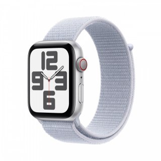 Watch SE GPS + Cellular, koperta 44 mm z aluminium w kolorze srebrnym z opaską sportową w kolorze błękitnego obłoku Apple