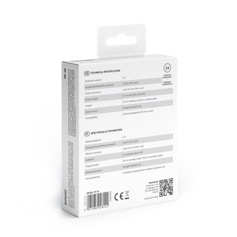 Adapter transmiter AUX z bluetooth 5.3, funkcja zestawu głośnomówiącego, TR-16 Savio