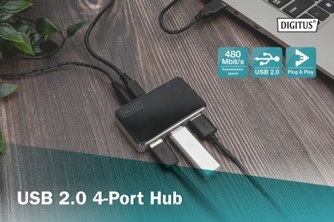 HUB/Koncentrator 4-portowy USB 2.0 HighSpeed, aktywny, czarno-srebrny Digitus