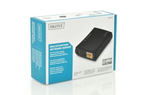 Wielofunkcyjny serwer wydruku/Print server 1xUSB 2.0 Hub sieciowy, NAS, 1x RJ45, LAN 10/100Mbps Digitus