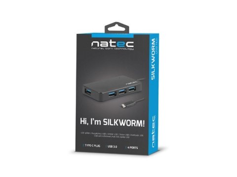 Koncentrator USB 4 porty Silkworm USB 3.0 czarny USB-C Natec