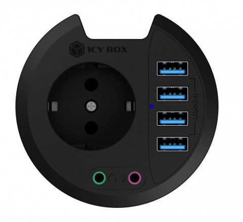 Hub biurkowy IB-HUB1430 80 mm, 4x USB 3.0 Type-A, Audio in /out, kontakt 220V IcyBox