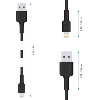 CB-AL05 kabel Lightning - USB-A 2m MFi Apple nylonowy oplot czarny AUKEY