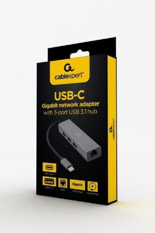 Hub 3 portowy USB 3.1 z kartą sieciową Gembird