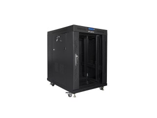 Szafa instalacyjna rack stojąca 19 15U 600x800 czarna, drzwi szklane lcd (flat pack) Lanberg