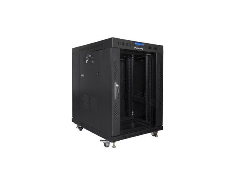 Szafa instalacyjna rack stojąca 19 15U 600x800 czarna, drzwi szklane lcd (flat pack) Lanberg