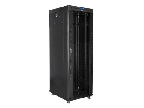 Szafa instalacyjna rack stojąca 19 37u 600x800 czarna, drzwi szklane lcd (Flat pack) Lanberg