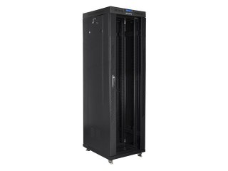 Szafa instalacyjna rack stojąca 19 42U 600x800 czarna, drzwi szklane lcd (Flat pack) Lanberg