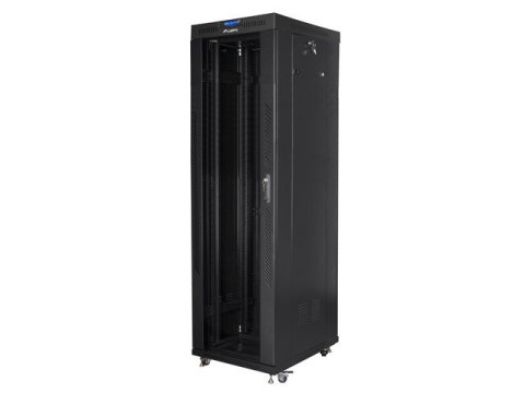 Szafa instalacyjna rack stojąca 19 42U 600x800 czarna, drzwi szklane lcd (Flat pack) Lanberg