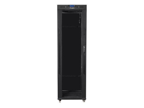 Szafa instalacyjna rack stojąca 19 42u 600x600 czarna, drzwi szklane lcd (Flat pack) Lanberg