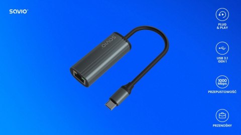 Adapter USB-C 3.1 Gen 1 do RJ-45 Gigabit Ethernet, AK-56 Savio