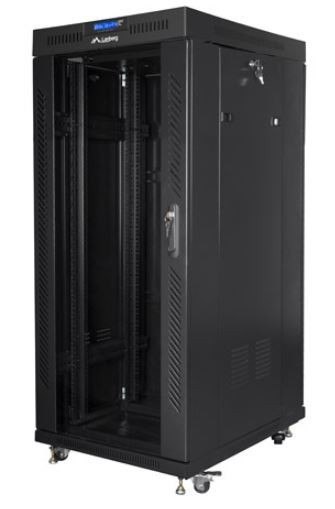 Szafa instalacyjna RACK stojąca 19 cali 37u 800x1000 czarna drzwi szklane LCD (flat pack) Lanberg