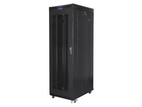 Szafa instalacyjna rack stojąca 19 cali 37U 800x1000 czarna drzwi perforowane LCD ( Flat pack) Lanberg