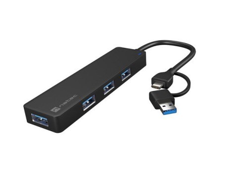 Hub USB-C 4 porty Mayfly czarny + adapter USB-A Natec