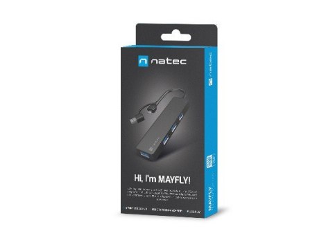 Hub USB-C 4 porty Mayfly czarny + adapter USB-A Natec