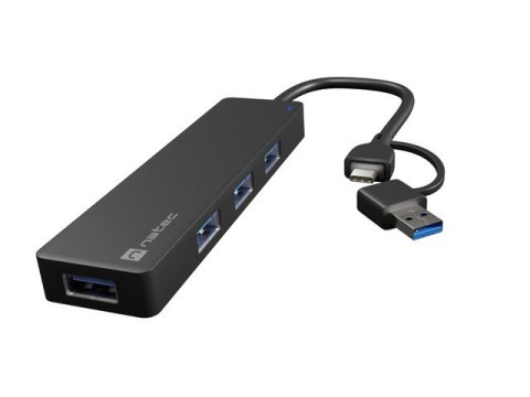Hub USB-C 4 porty Mayfly czarny + adapter USB-A Natec