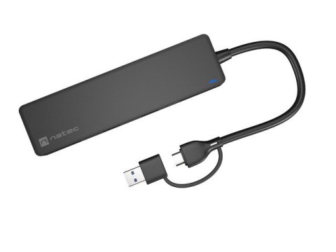Hub USB-C 4 porty Mayfly czarny + adapter USB-A Natec
