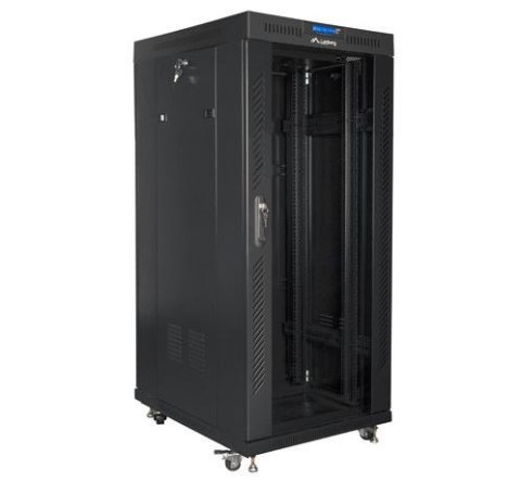 Szafa rack stojąca 19 cali 27U 800x1200 czarna drzwi szklane LCD FLAT PACK Lanberg
