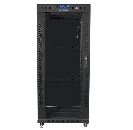 Szafa rack stojąca 19 cali 27U 800x1200 czarna drzwi szklane LCD FLAT PACK Lanberg