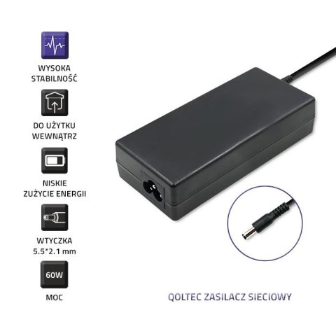 Zasilacz desktopowy 60W | 12V | 5A | 5.5*2.1 + kabel zasilający Qoltec