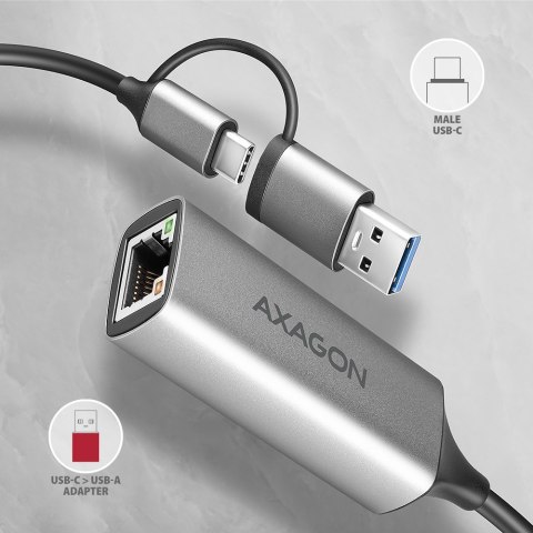 ADE-TXCA Karta sieciowa Gigabit Ethernet adapter, USB-C (USB-A redukcja) 3.2 Gen 1, instalacja automatyczna AXAGON