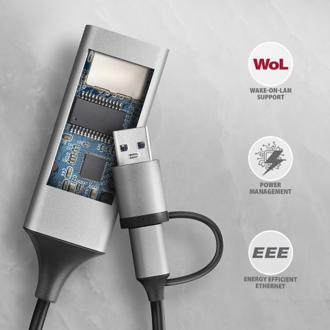 ADE-TXCA Karta sieciowa Gigabit Ethernet adapter, USB-C (USB-A redukcja) 3.2 Gen 1, instalacja automatyczna AXAGON