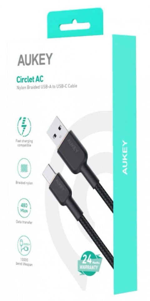 CB-NAC2 kabel USB-C - USB-A 1.8m 60W PD 3A 20V nylonowy oplot czarny AUKEY