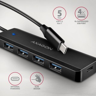 HUE-C1C 4-portowy hub USB 5Gbps Travel, USB-C power IN, kabel Type-C 19cm, USB-C dodatkowe zasilanie AXAGON