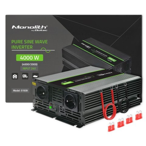 Przetwornica napięcia Monolith | 2000W | 4000W | 24V na 230V | Czysty Sinus Qoltec