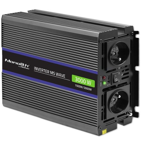 Przetwornica napięcia Monolith 3000 MS Wave | 12V na 230V | 1500/3000W | USB Qoltec
